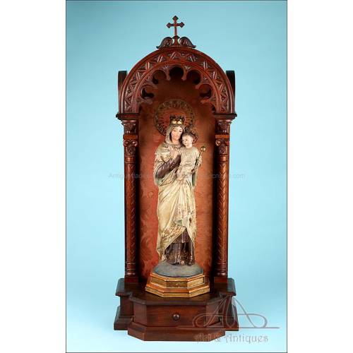 Gorgeous Antique Wood Sculpture of the Madonna and Child. Spain, Circa 1900