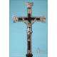 Antique Ebony and Silver Crucifix. Lier, Belgium. 19th Century