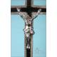 Antique Ebony and Silver Crucifix. Lier, Belgium. 19th Century