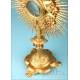 Gorgeous Antique Bejeweled Gilt Metal Monstrance. France, Circa 1900