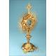 Gorgeous Antique Bejeweled Gilt Metal Monstrance. France, Circa 1900