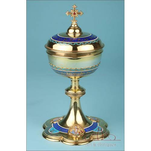 Gilt Silver Enameled Ciborium. Salesians Tibidabo Don Bosco. Barcelona, Circa 1915