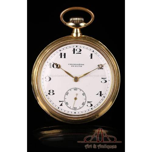 Antiguo Reloj de Bolsillo Zenith de Oro de 18K. Suiza, Circa 1940