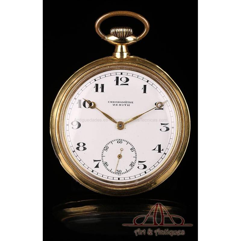 Antiguo Reloj de Bolsillo Zenith de Oro de 18K. Suiza, Circa 1940
