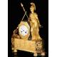 Antiguo Reloj de Sobremesa de Bronce Dorado. Diosa Minerva. Francia, Circa 1850.