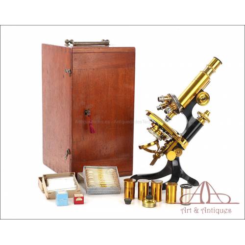 Spectacular Antique French Stiassnie Microscope. France, Circa 1890