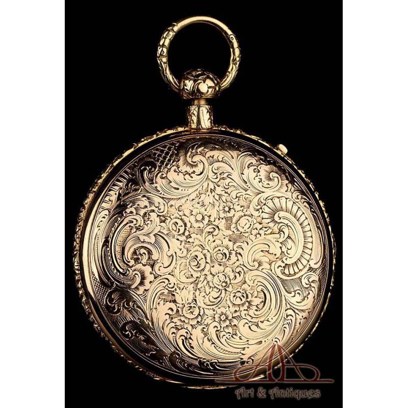 Antiguo Reloj de Bolsillo de Oro de 18K con Sonería de Cuartos. Inglaterra, 1839