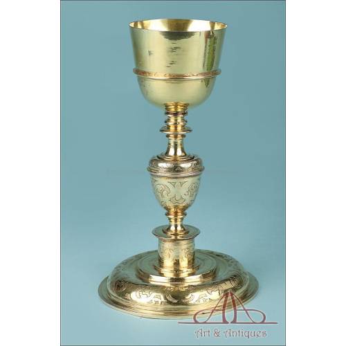 Very Antique Gilt Silver Chalice. Early 17th Century. Salamanca, Spain, Circa 1615