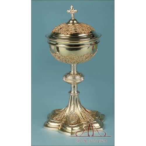 Antique Neo-Gothic-Style Gilt Silver Ciborium. France, Circa 1890