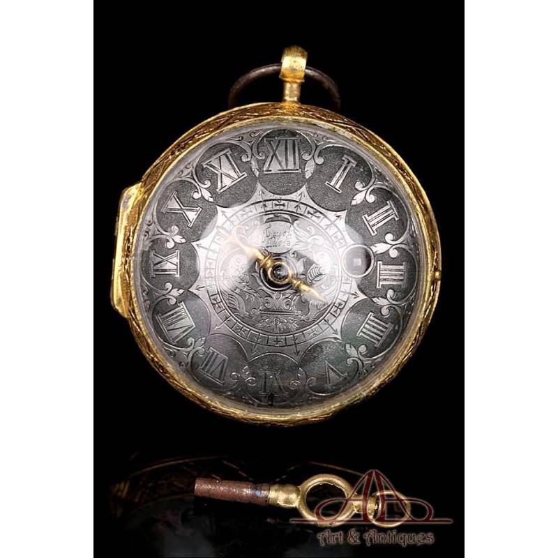 Muy Antiguo Reloj de Bolsillo Catalino - Cebolleta. Cayot. Francia, Circa 1700