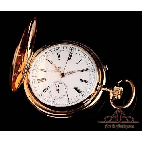 Antique 18K Gold Quarter Repeater & Chrono Pocket Watch. Switzerland, Circa 1880