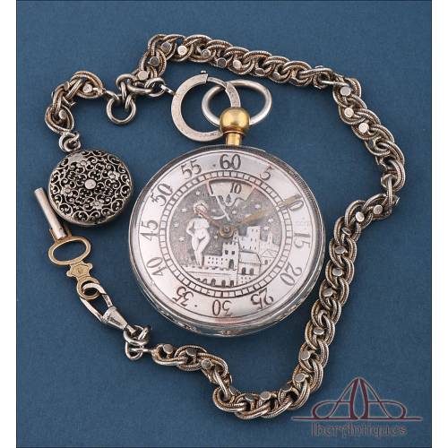 Antique Erotic Verge-Fusee Pocket Watch. Silver. London, 1823