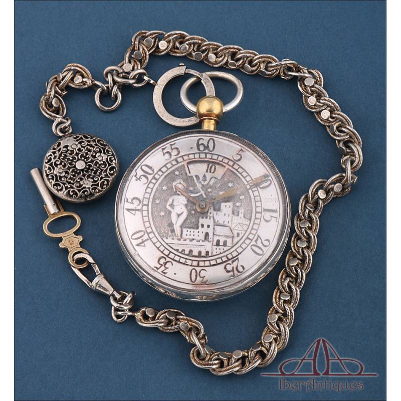 Antiguo Reloj de Bolsillo Catalino Erótico. Plata. Doble Horario. Edmunds. Londres 1823