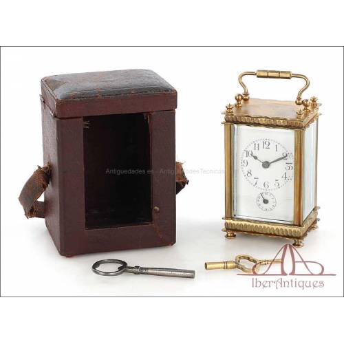 Antique Officers or Carriage Clock with Original Case. France, 19th Century