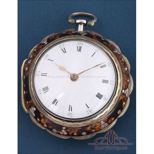 Reloj de Bolsillo Catalino Antiguo de Plata. 2 cajas. George Byfield, Londres, Circa 1775