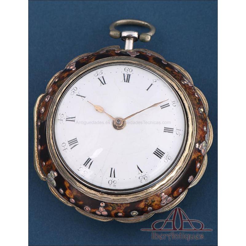 Reloj de Bolsillo Catalino Antiguo de Plata. 2 cajas. George Byfield, Londres, Circa 1775