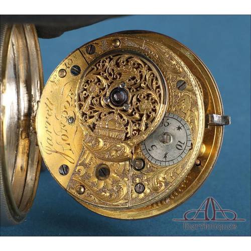 Reloj de Bolsillo Catalino Antiguo de Metal Plateado. Garrett, Londres, Circa 1800