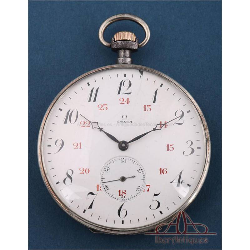 Antique Blued Steel Omega Pocket Watch. Switzerland, Circa 1920