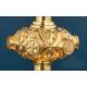 Antique French Chalice and Paten in Gilded Silver, ca. 1880, with Latin Inscriptions