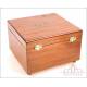 Antigua Caja de Música Adler de Caoba y Discos, Alemania Ca. 1900