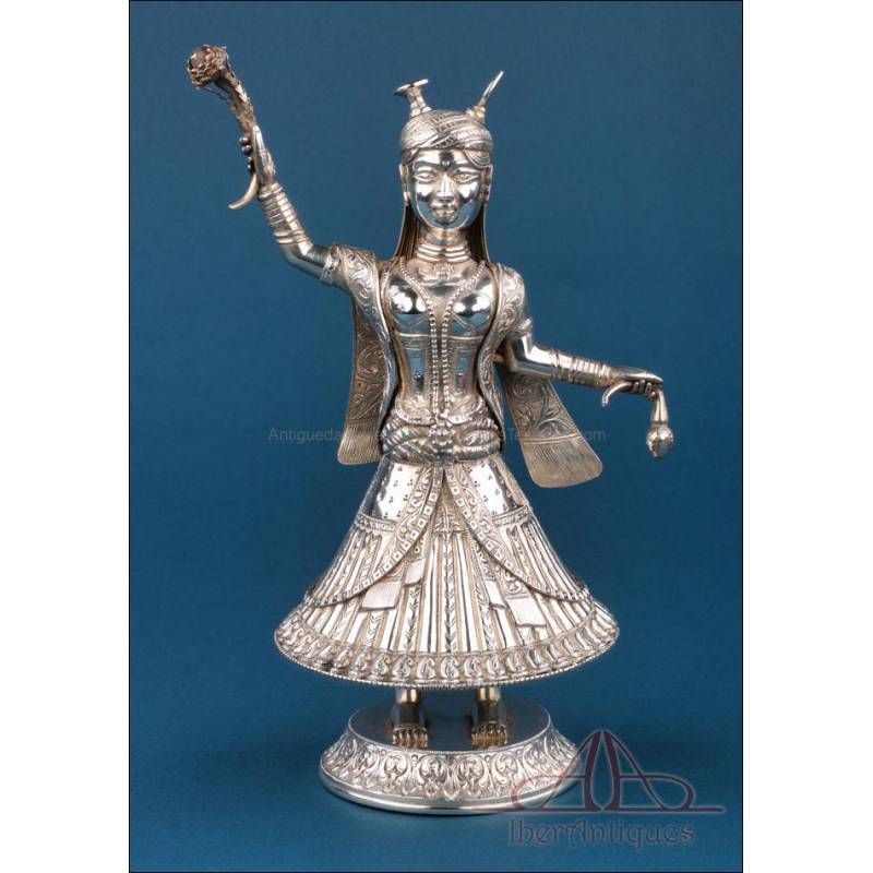 Solid silver Hindu figure, deity or ritual dancer, India or Nepal, ca. 1960s
