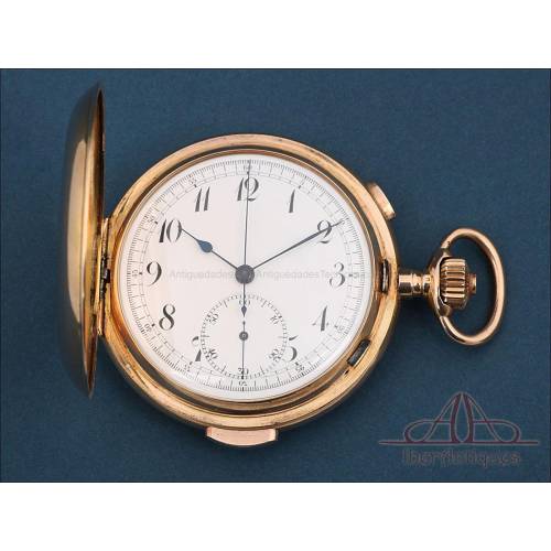 Antiguo Reloj de Bolsillo. 18K. Sonería a Minutos y Cronómetro. Suiza, circa 1910