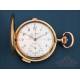 Antique 18K Gold Pocket Watch, Quarter Repeater and Chronograph, Switzerland c. 1900