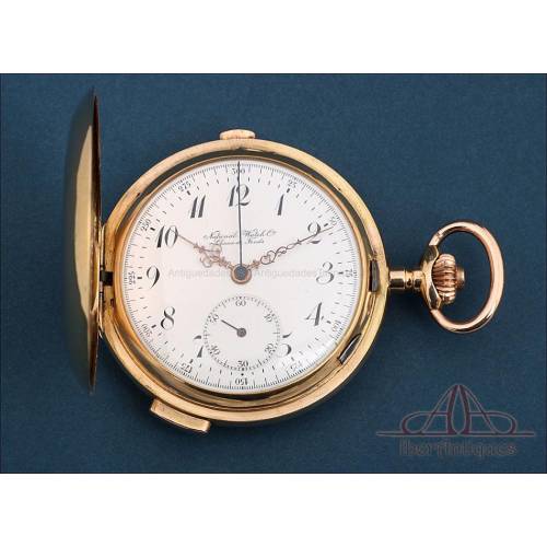 Antique 18K Gold Pocket Watch, Quarter Repeater and Chronograph, Switzerland c. 1900