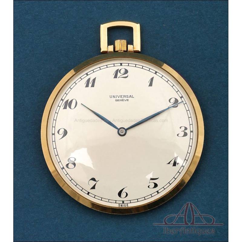 Reloj de Bolsillo Ultrafino Universal Genève en Oro de 18K. Suiza, circa 1955