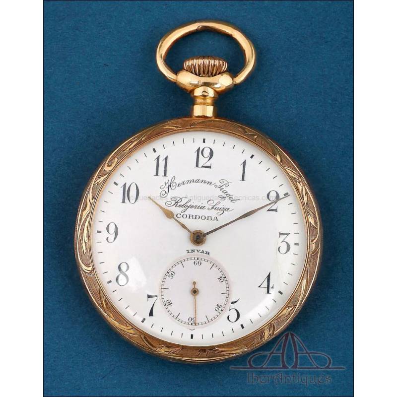 Precioso Reloj de Bolsillo Invar Antiguo, oro 18K, Suiza, circa 1900