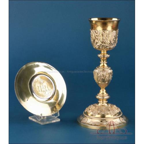 Antique baroque chalice and paten. Gilt silver. Montagny. Paris, France 1836