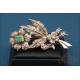 Spanish 18K Gold brooch, natural emerald and 49 diamonds, circa 1950