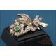 Spanish 18K Gold brooch, natural emerald and 49 diamonds, circa 1950