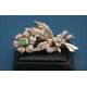 Spanish 18K Gold brooch, natural emerald and 49 diamonds, circa 1950