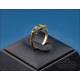 18K Gold Ring, 4 Diamonds and 3 Natural Emeralds, 1980s