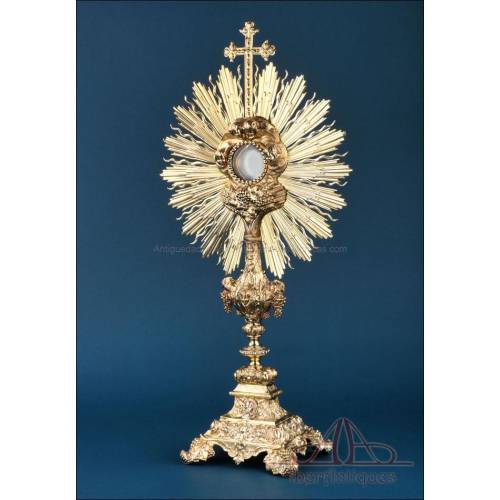 Antigua Custodia de Plata Dorada. Completa. 71 cms. Francia, s. XIX