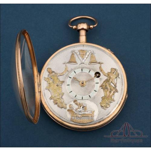 Ultrararo Reloj De Bolsillo Catalino Autómata Erótico. Oro 18K. Francia c. 1820