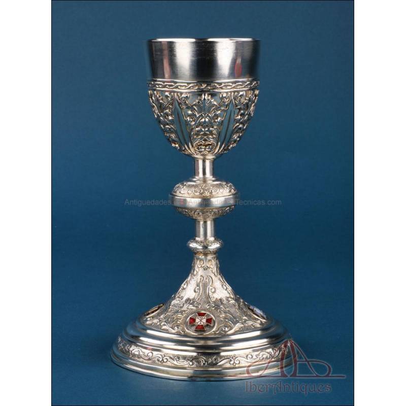 Antique Silver Chalice. Enameled Crosses. Valencia, Spain, 1942