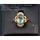 Vintage 18K Gold Ring with Oval Rutilated Quartz + 8 Natural Diamonds