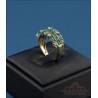 Vintage 9K gold ring, 16 natural emeralds and 8 genuine diamonds