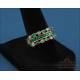 Vintage 9K gold ring, 16 natural emeralds and 8 genuine diamonds