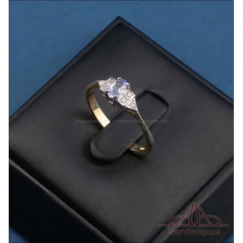 Vintage 9K gold ring with tanzanite and 6 natural diamonds