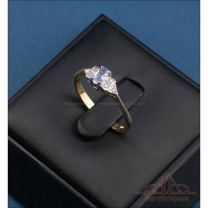 Vintage 9K gold ring with tanzanite and 6 natural diamonds