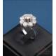 Rosette ring with 9 diamonds in 18K white gold, with certificate