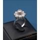 Rosette ring with 9 diamonds in 18K white gold, with certificate