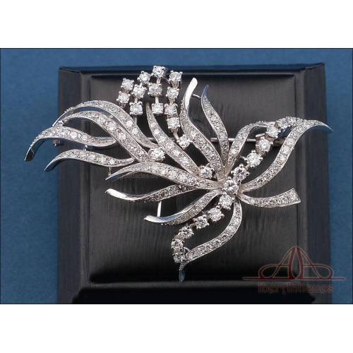 Spectacular vintage brooch, 18K white gold with 119 genuine diamonds c. 1970