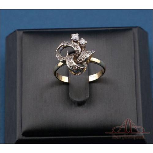 Vintage 18K gold ring with zirconia, from the 1960s70s