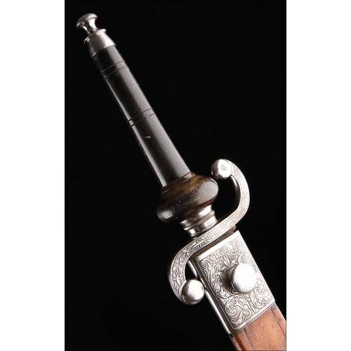 Fantastic Spanish Plug Bayonet with Leather Scabbard. Toledo, XIX Century