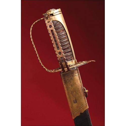 Rara Espada de Oficial A Caballo Francés, Circa 1780. Guardamanos Plegable y Vaina Original