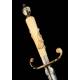 Beautiful Hunting Dagger with Ivory and Brass Hilt. Spain, XVIII Century